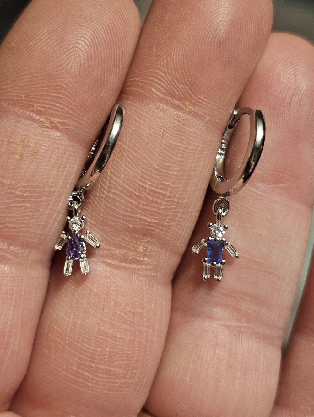 Sterling Silver 925 CZ Robot Dangle Earrings